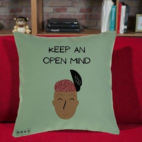 Perna Decorativa Keep An Open Mind, 40x40 cm, Verde, Husa Detasabila, Perna Inclusa, BEKZ®