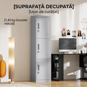 HOMCOM Dulap de birou din oțel cu 3 uși independente cu încuietoare și 2 chei, 45x38x180 cm, gri deschis | Aosom Romania