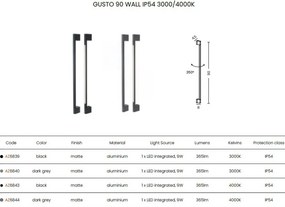 Aplica LED iluminat exterior ambiental IP54 GUSTO 90 3000K negru