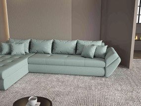 Colțar extensibil dumonde cu ladă de depozitare si sezut confortabil din spuma high-density, Loana XL Enjoy Mint 335x185 cm