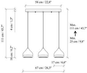 Lustră pe cablu YILDO, 3xE27/40W/230V, negru/auriu