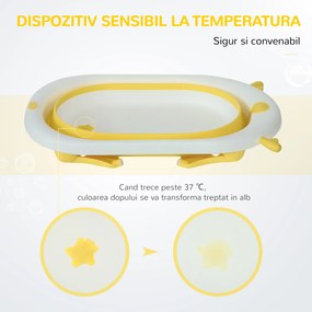 HOMCOM Cadă Pliabilă pentru Bebeluși 0-3 Ani, cu Indicator de Temperatură și Pernuță, Alb, 81.5x50.5x23.5 cm, Design Ergonomic | Aosom Romania