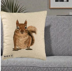 Perna Decorativa Veverita Acuarela, 40x40 cm, Bej, Husa Detasabila, Perna Inclusa, BEKZ®