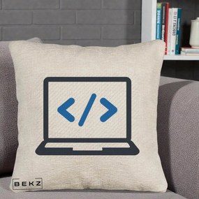 Perna Personalizata Laptop Cod HTML, 40x40 cm, Bej Canapea, Husa Detasabila, Perna Inclusa, BEKZ®