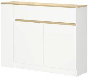HOMCOM Bufet mobilier depozitare cu 2 sertare 3 rafturi deschise și dulap 2 uși 110 x 29,5 x 82 cm alb | Aosom Romania