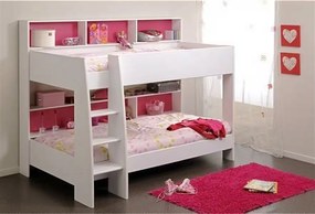 Pat supraetajat, culoare alb, accesorii roz sau albastre, 90/200 cm