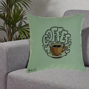 Perna Personalizata COFFEE cu Cana, 40x40 cm, Verde, Husa Detasabila, Perna Inclusa, BEKZ®