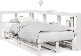 vidaXL Pat cu bibliotecă fără saltea, alb, 90x200 cm, lemn masiv pin