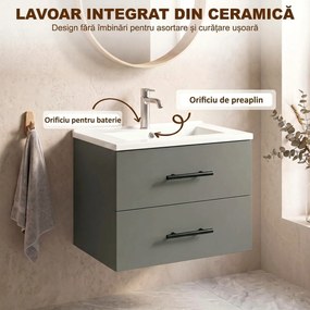 HOMCOM Dulap pentru Baie cu Lavoar din Ceramică, 2 Sertare, 61 x 40 x 48 cm, Verde | Aosom Romania