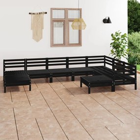 3083028 vidaXL Set mobilier de grădină, 9 piese, negru, lemn masiv de pin