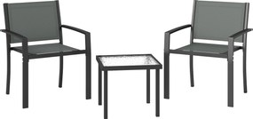 Outsunny Set masă și scaune pentru terasă exterior 3 piese cu 2 scaune din Textilene, masă din sticlă securizată, gri deschis | Aosom Romania