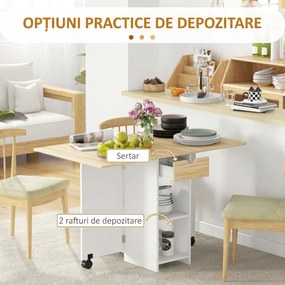 HOMCOM Masă de Dining Pliabilă cu Sertar și Rafturi, Masă Economică cu Extensii pentru Bucătărie, Sufragerie, Living, Stejar | Aosom Romania