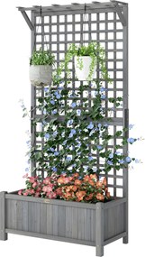 Outsunny Jardinieră înălțată cu spalier și acoperiș, cutie de plantare, pat de flori, rezistent la intemperii, lemn, 90 x 45 x 183 cm, gri închis | Aosom Romania