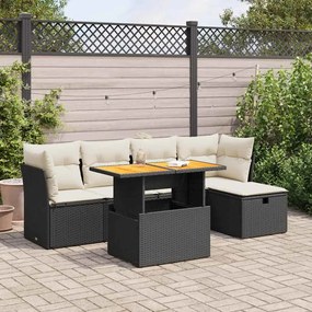 vidaXL Set mobilier grădină perne 6 piese negru poliratan/lemn acacia