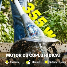 Outsunny Motosapă Fără Fir 18V, Lățime de Lucru 20cm, Adâncime 18cm, 4 Lame, Mâner Reglabil, pentru Grădină și Terenuri, Bateria și Încărcătorul Nu Sunt Incluse | Aosom Romania