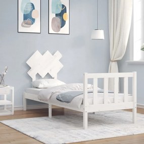 3193427 vidaXL Cadru de pat cu tăblie single mic, alb, lemn masiv
