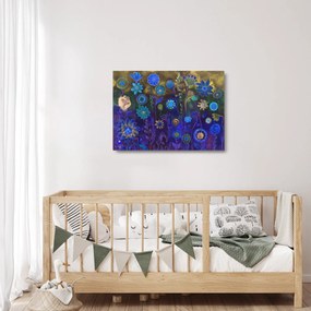 Tablou pe sticlă - Flori albastru închis (70x50 cm)