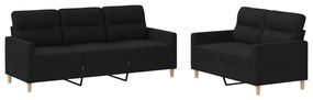 3201604 vidaXL Set de canapele cu perne, 2 piese, negru, textil