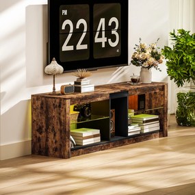 HOMCOM Mobilier TV cu lumină LED și telecomandă, rafturi și compartimente deschise, 140x35x47cm, maro | Aosom Romania