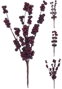 Set 3 buc ramura decor cu boabe, 15 cm, visiniu