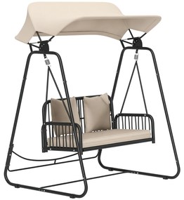 Outsunny Hollywoodschaukel din ratan pentru 2 persoane, cu acoperiș reglabil, perne, cu o capacitate de încărcare de până la 240 kg, 149 x 121 x 180 cm, kaki | Aosom Romania