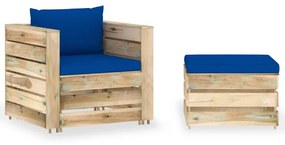 Set mobilier gradina cu perne, 2 piese, lemn tratat verde albastru si maro, 2