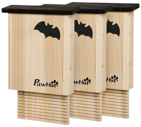PawHut Set de 3 case pentru lilieci, rezistent la intemperii, până la 3 lilieci pe casă, lemn de brad tratat, Natural + Negru | Aosom Romania