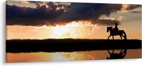 Tablou - Rider pe un cal la apus de soare (120x50 cm)