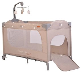Patut pliant transformabil in tarc copii NOVOKIDS™ Onceuponatime NEST, 62X125 cm, 2 Niveluri, Jucarie Carusel muzical, Fermoar acces lateral, Bej