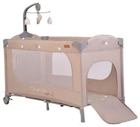 Patut pliant transformabil in tarc copii NOVOKIDS™ Onceuponatime NEST, 62X125 cm, 2 Niveluri, Jucarie Carusel muzical, Fermoar acces lateral, Bej