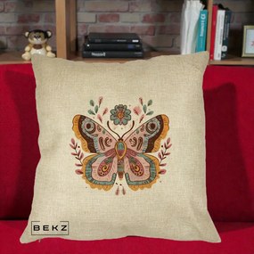 Perna Decorativa Fluture Boho Floral, 40x40 cm, Crem, Husa Detasabila, Perna Inclusa, BEKZ®