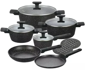 Set oale și tigăi cu capace, strat antiaderent, Klausberg KB7830 – 12 piese, 16–28 cm, compatibil inducție, negru