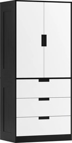 HOMCOM Dulap pentru Dormitor cu 2 Uși cu Închidere Amortizată, 3 Sertare, PAL, 80x50x180 cm, Alb și Negru | Aosom Romania
