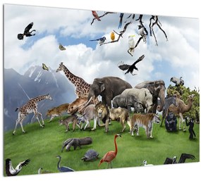 Tablou pe sticlă - Animale pe insulă (70x50 cm)