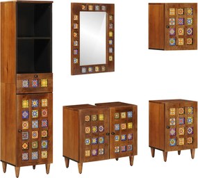 vidaXL Set de mobilier pentru baie 5 pcs castan Lemn de mango solid