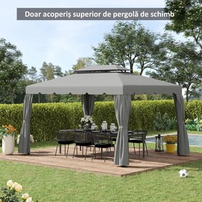Outsunny Acoperiș de Rezervă pentru Pavilion 4x3 m cu 2 Niveluri pentru Grădină, Copertină Rezistentă la Apă din Poliester 170g/㎡ cu 8 Găuri de Drenaj, Gri Deschis | Aosom Romania