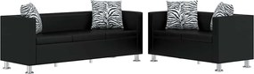 vidaXL Set canapele 3 locuri și 2 locuri, negru, piele artificială