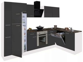 Dulap de bucătărie de colț Yorki 310, corp alb, față antracit satinat, element cuptor inferior, frigider congelator superior