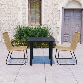 Set mobilier de exterior, 3 piese, poliratan si sticla stejar si negru, Lungime masa 80 cm, 3