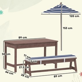 AIYAPLAY Set mobilier de grădină exterior pentru copii cu perne și parasol detașabil, dungi bleumarin și albe | Aosom Romania