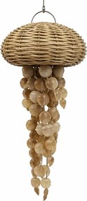 Lustră suspendată din ratan împletit și scoici, natur, finisaj natural, 85 x 42 cm, „Pommard”