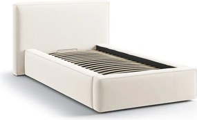 Pat crem tapițat cu spațiu de depozitare cu somieră 90x200 cm Jodie – Micadoni