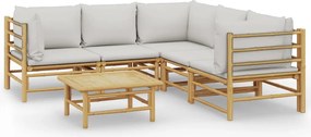 vidaXL Set mobilier de grădină cu perne gri deschis, 6 piese, bambus