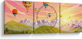 Tablou - Baloane deasupra unui peisaj (cu ceas) (90x30 cm)