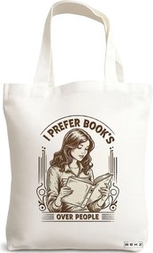 Sacosa de Panza pentru Cumparaturi, Geanta Tote, model I prefer book's over people 38 x 34.5 cm, Alba, BEKZ®