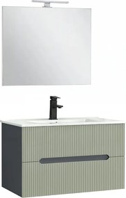 Trent Mobilier de baie 80 cm lavoar ceramic (2 sertare) cu oglindă 60x80 cm gri antracit-verde-oliv