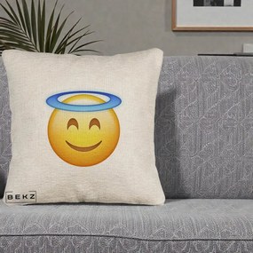 Perna Decorativa Emoji Inger cu Aureola, 40x40 cm, Bej Canapea, Husa Detasabila, Perna Inclusa, BEKZ®