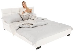 Pat matrimonial cu somieră, 160x200, piele eco albă, MIKEL