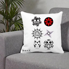 Perna Personalizata Simboluri Anime Mix - Naruto One Piece, 40x40 cm, Alba Mata, Husa Detasabila, Perna Inclusa, BEKZ®