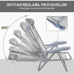 Outsunny Set 2 Scaune de Camping Pliabile cu Tetieră Căptușită și Spătar Reglabil în 6 Poziții, 62x65x80 cm, Gri Deschis | Aosom Romania